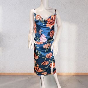 SHEIN Slip Dress 4XL Satin Floral Cowl Neck Midi Evening Date Night Silky Dress